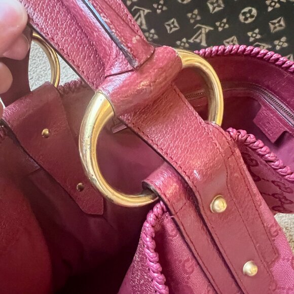Pink Gucci Monogram Canvas GG Logo Hobo Tote with Leather Horsebit Handle - Picture 10 of 10